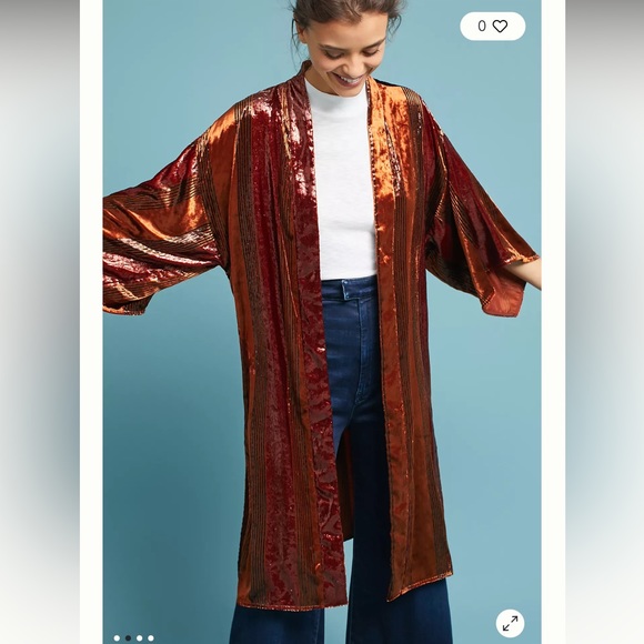 Anthropologie ett:twa Longline Velvet Kimono Jacket, size M/L - Picture 3 of 6